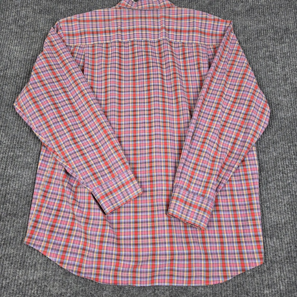 Alan Flusser Mens‎ XL Plaid Button Down Shirt Red Orange Cotton Long Sleeve